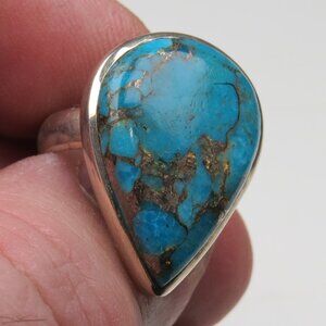 $350 Sterling Silver Copper Turquoise Ring